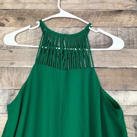 Lulus Tell Me Green Swing Dress Caged Apron Neckline Cocktail Mini Womens Sz M - Picture 6 of 12